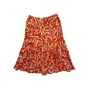 Ashley Stewart Skirt Women’s 14W Orange Linen Blend Long Flare A Line